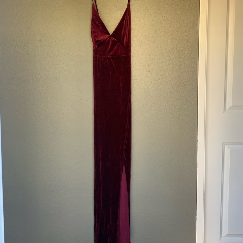 Burgundy Velvet Dress with Slit on side